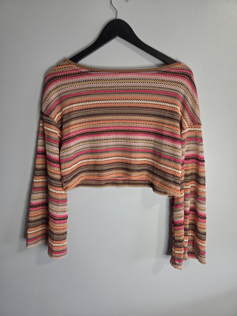 SHEIN Open Knit Striped Crop Top / Bell Sleeve / Medium